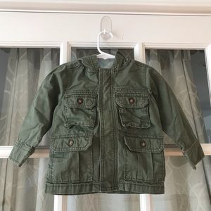 Carter’s 2T green khaki jacket, lined with a hood and fun pockets for treasures